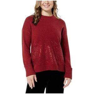 WynneCollection Women's Embellished Crew-Neck Sweater Merlot - Regular